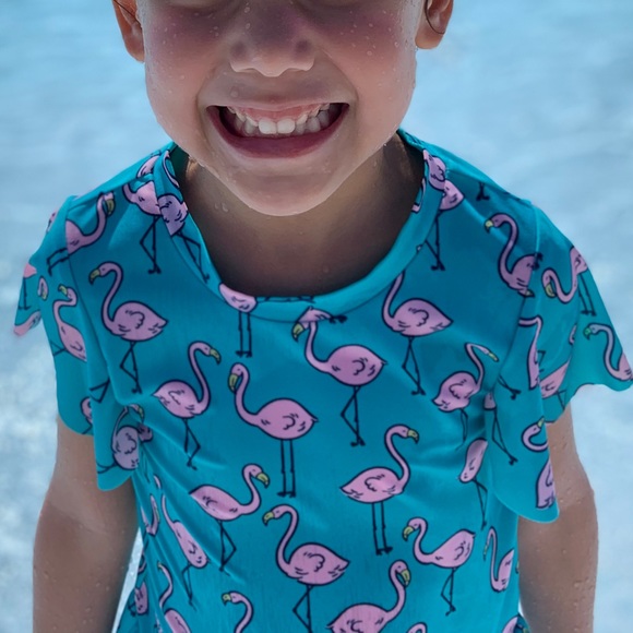 🌊Cat & Jack Girls Flamingo Rash Guard Top🌊 - Picture 6 of 6
